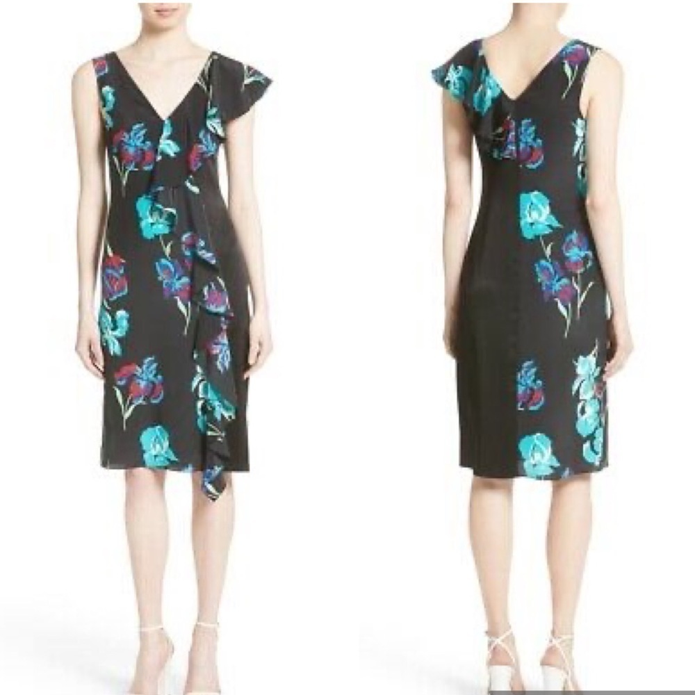 Diane Von Fustenberg Silk Side Ruffle Floral Sheath Dress 4